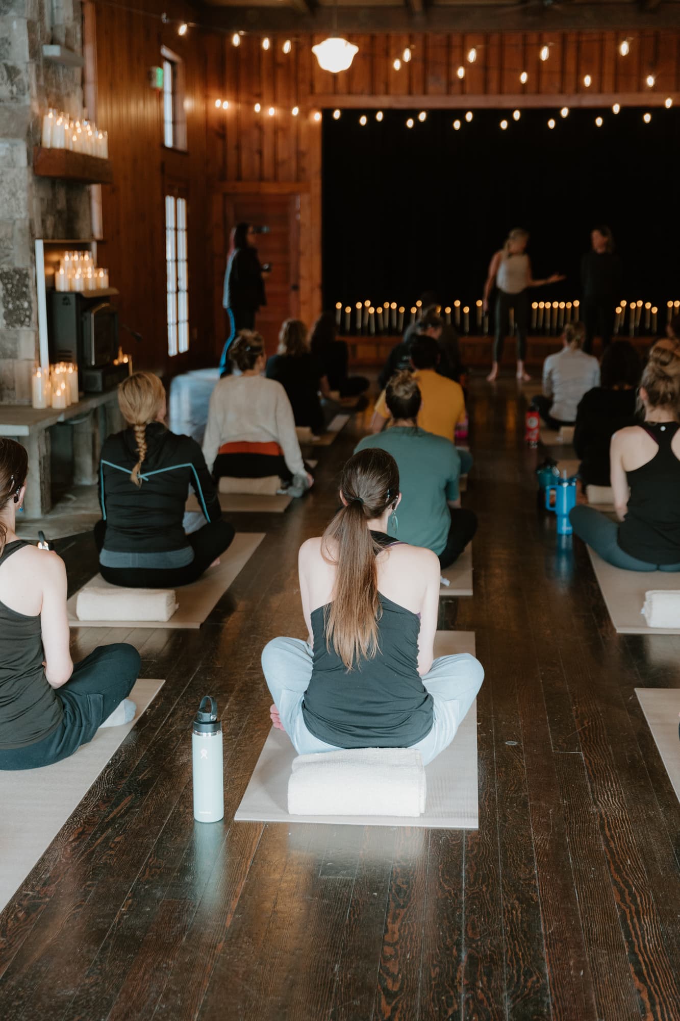 A group practicing yoga together
